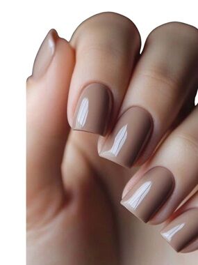 Taupe Nude Glossy Press-On Nails Short Square Beige Neutral Set